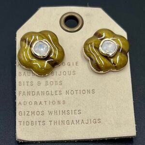 * Anthropologie Mod Brownish Green Floral Opal Post Stud Earrings New